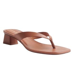 LN Reformation Dana Brown Leather Block Heel Thong Sandals - 8.5